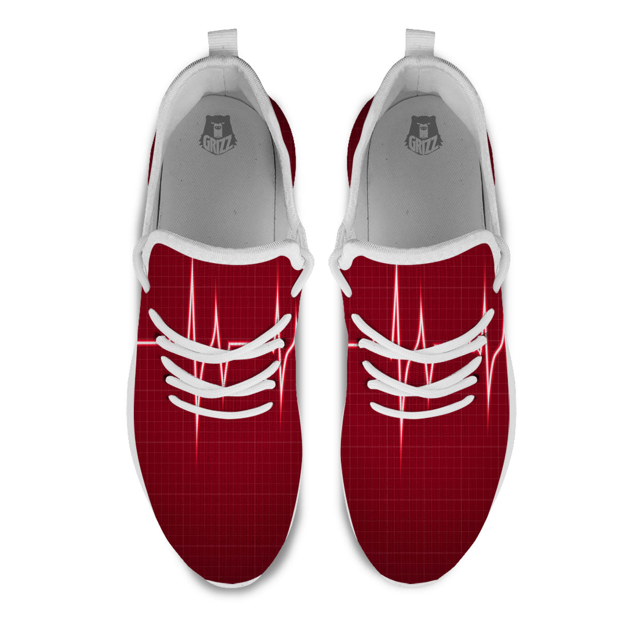 Cardiogram Heartbeat Print White Athletic Shoes-grizzshop