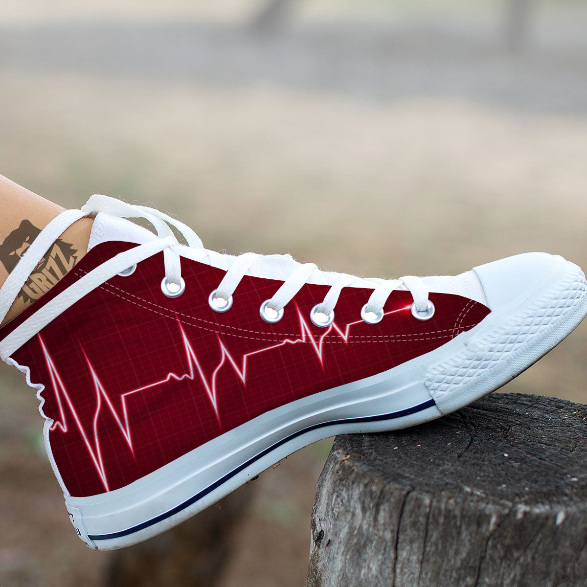 Cardiogram Heartbeat Print White High Top Shoes-grizzshop