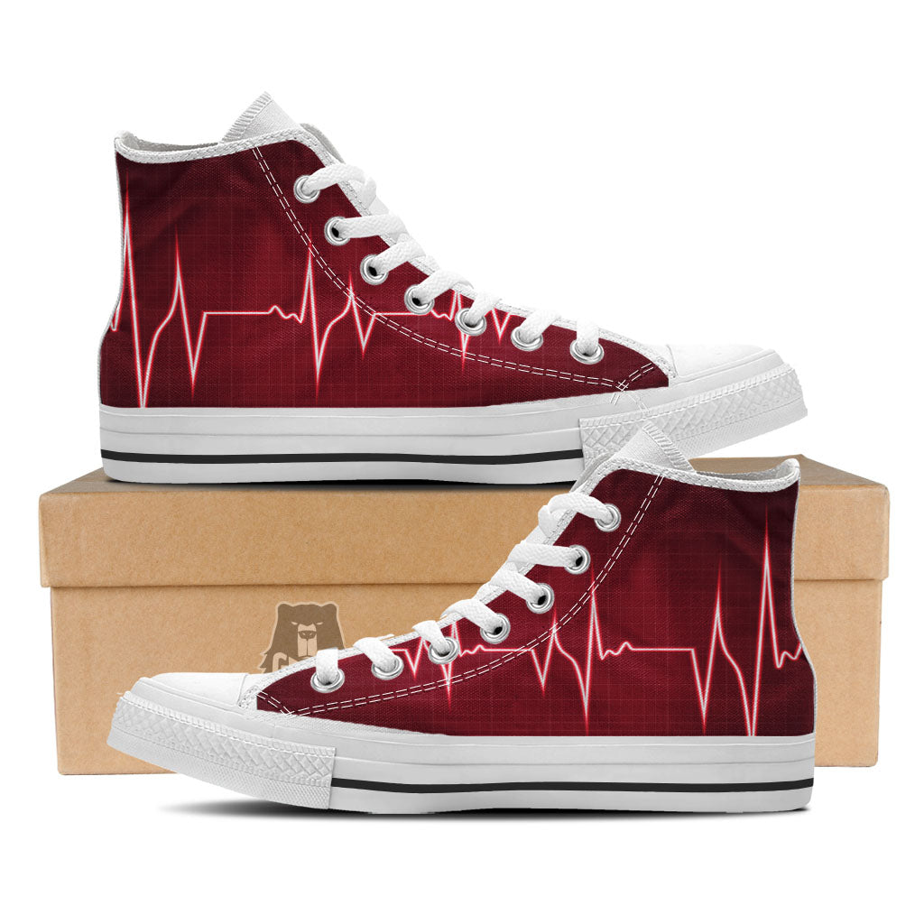 Cardiogram Heartbeat Print White High Top Shoes-grizzshop
