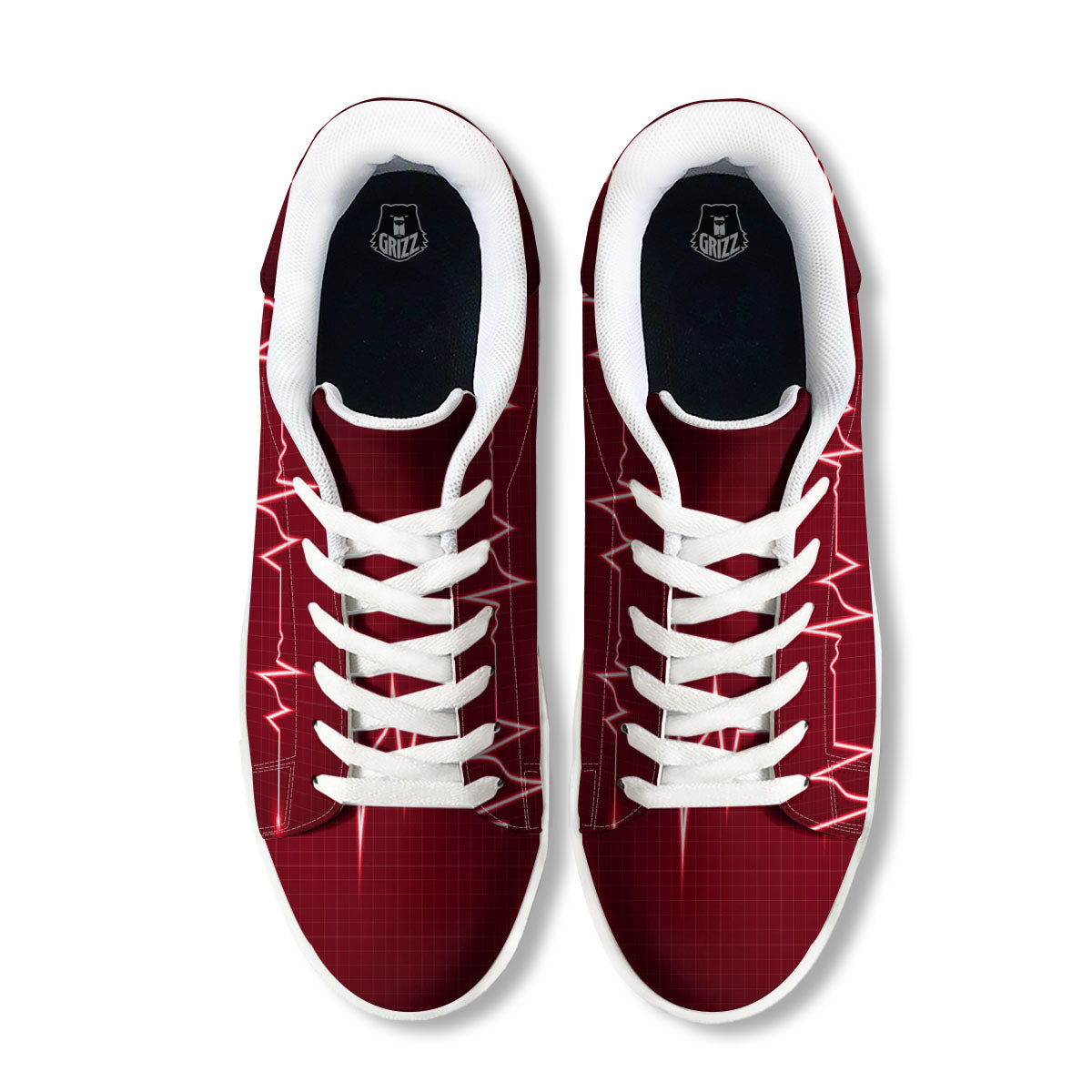 Cardiogram Heartbeat Print White Low Top Sneakers-grizzshop