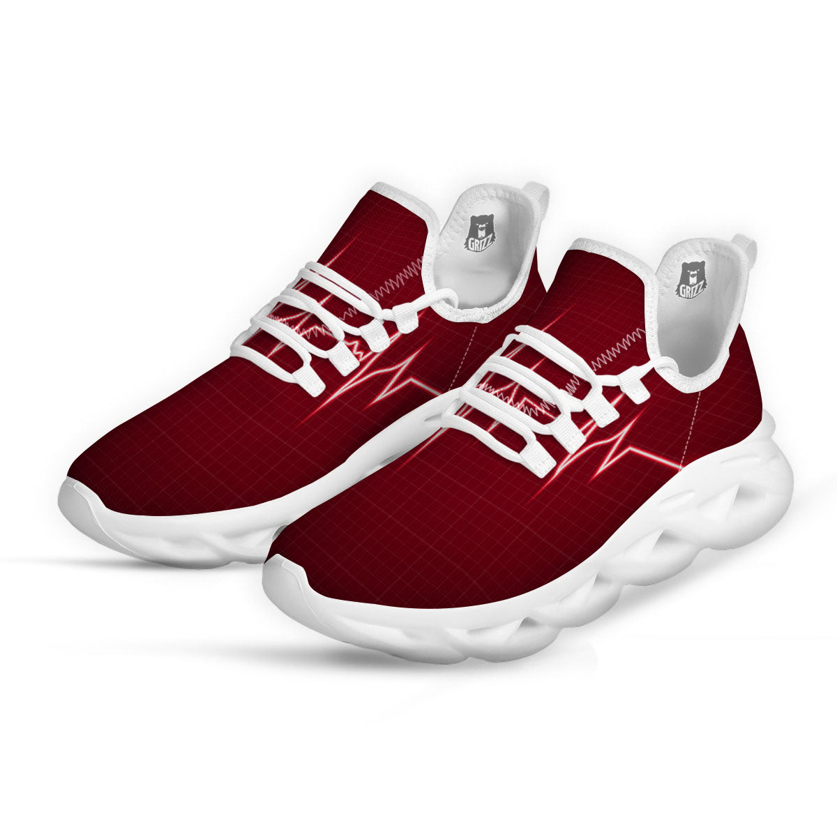 Cardiogram Heartbeat Print White Running Shoes-grizzshop