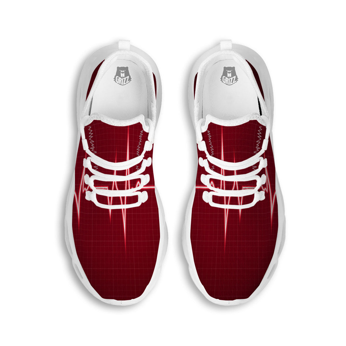 Cardiogram Heartbeat Print White Running Shoes-grizzshop