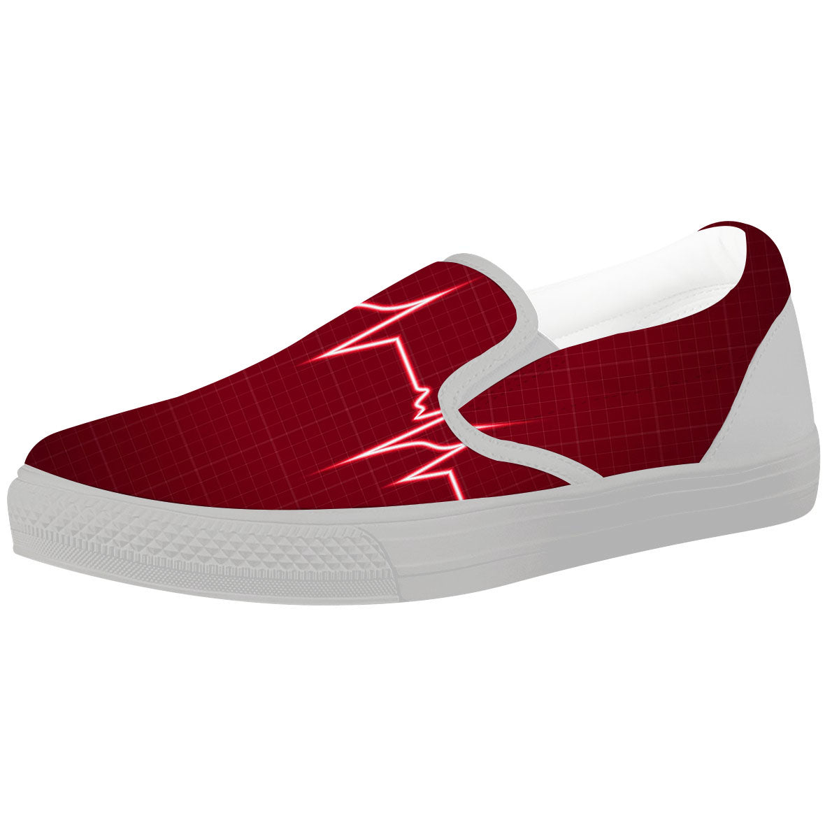 Cardiogram Heartbeat Print White Slip On Shoes-grizzshop