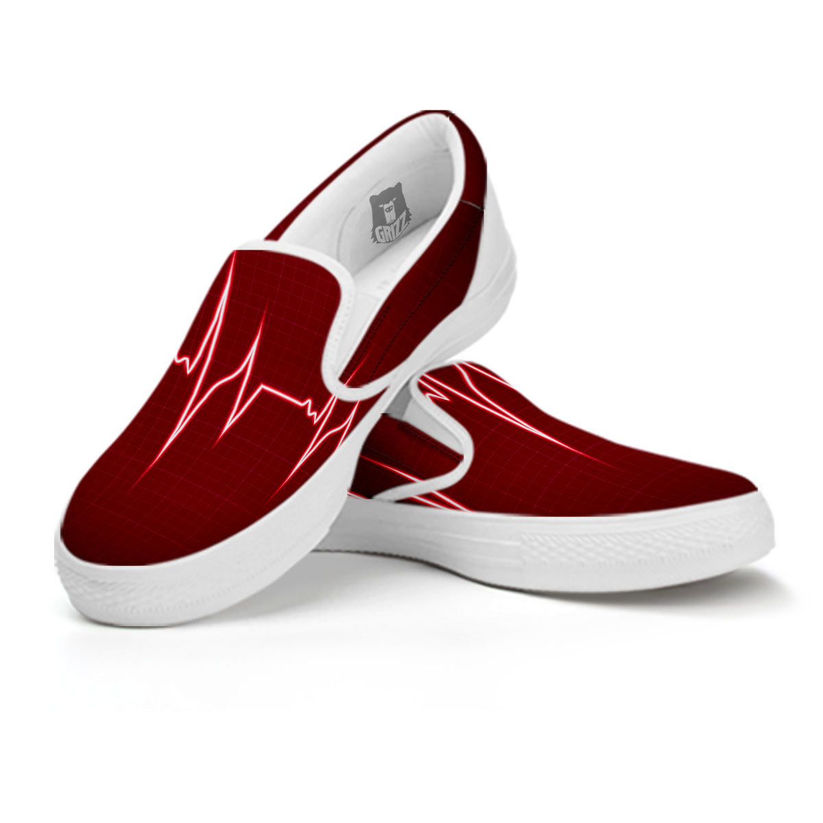 Cardiogram Heartbeat Print White Slip On Shoes-grizzshop