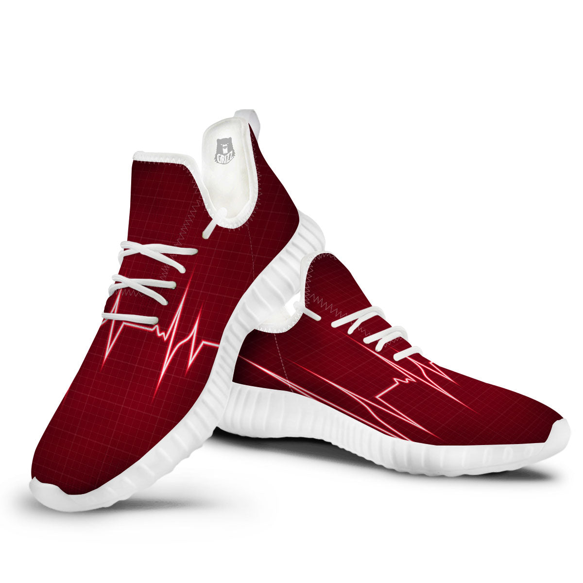 Cardiogram Heartbeat Print White Walking Shoes-grizzshop