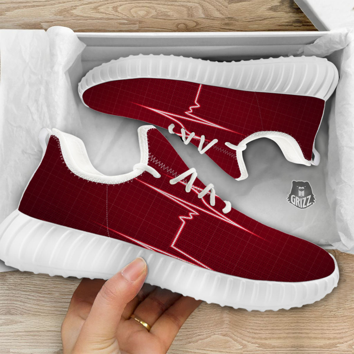 Cardiogram Heartbeat Print White Walking Shoes-grizzshop