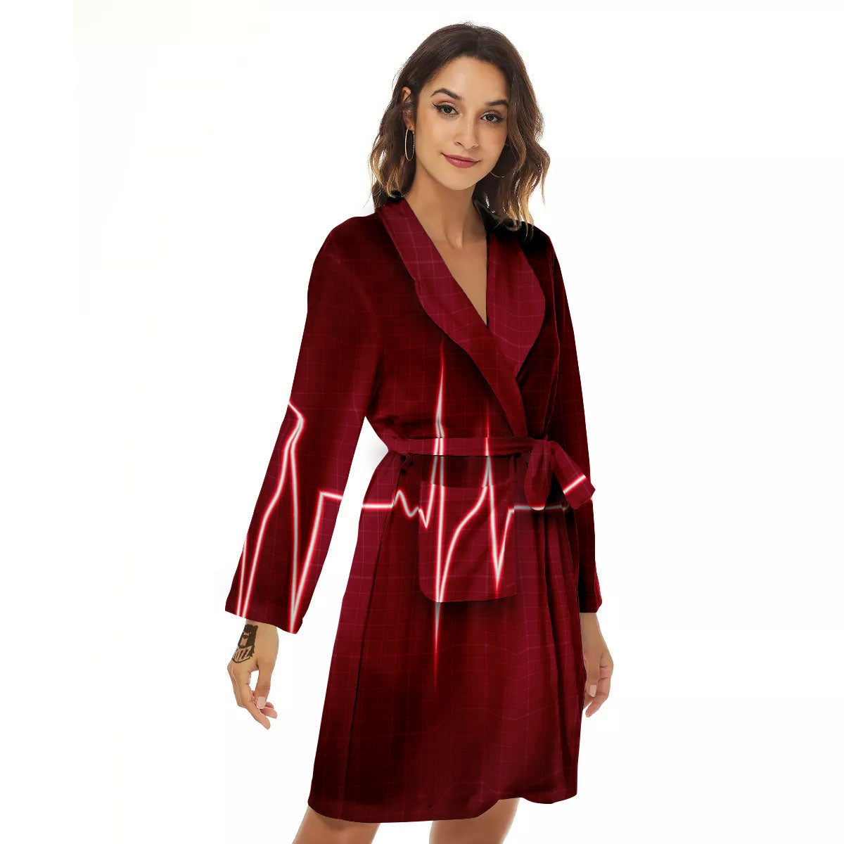 Cardiogram Heartbeat Print Women's Robe-grizzshop