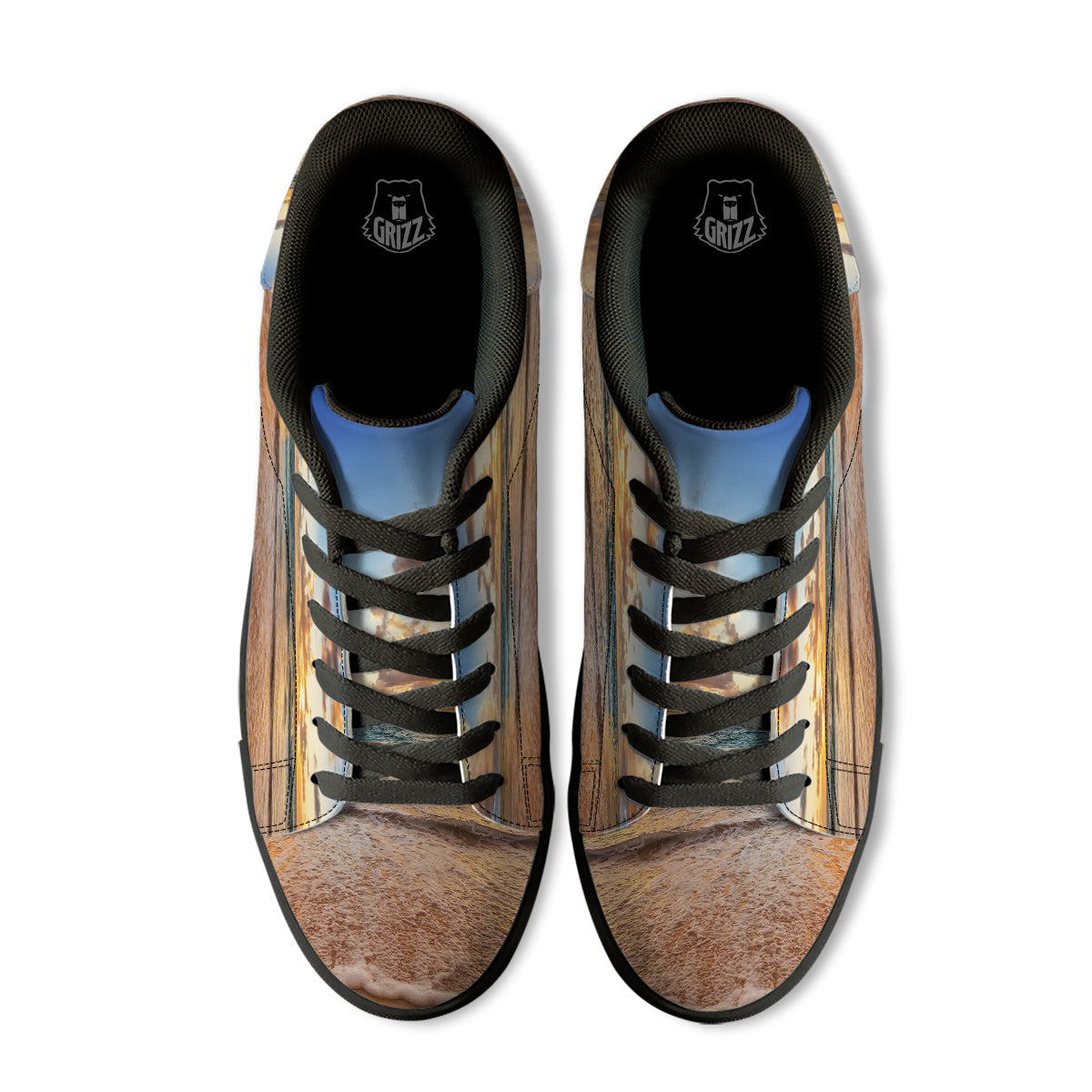 Caribbean Ocean Print Black Low Top Sneakers-grizzshop