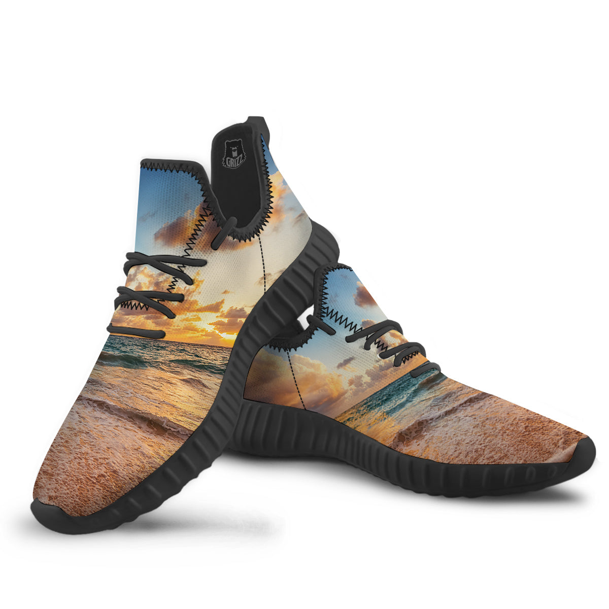 Caribbean Ocean Print Black Walking Shoes-grizzshop
