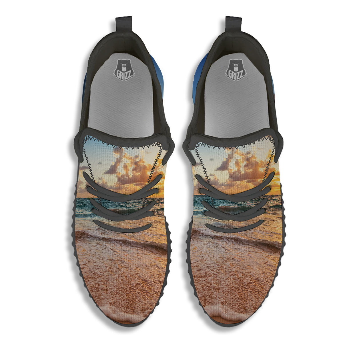 Caribbean Ocean Print Black Walking Shoes-grizzshop