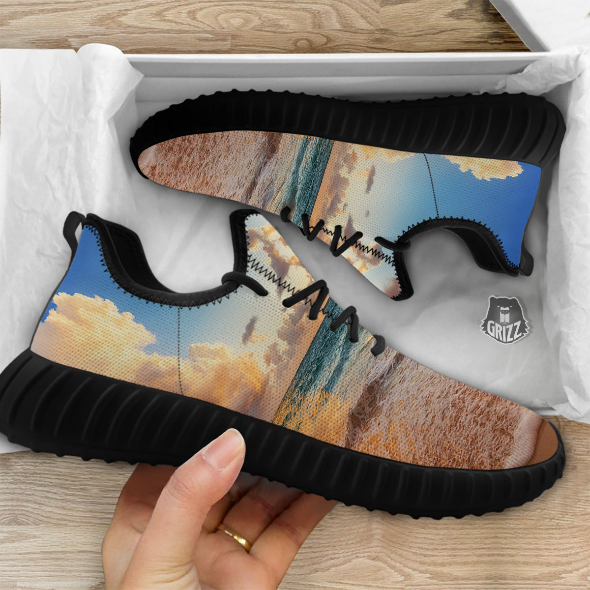 Caribbean Ocean Print Black Walking Shoes-grizzshop