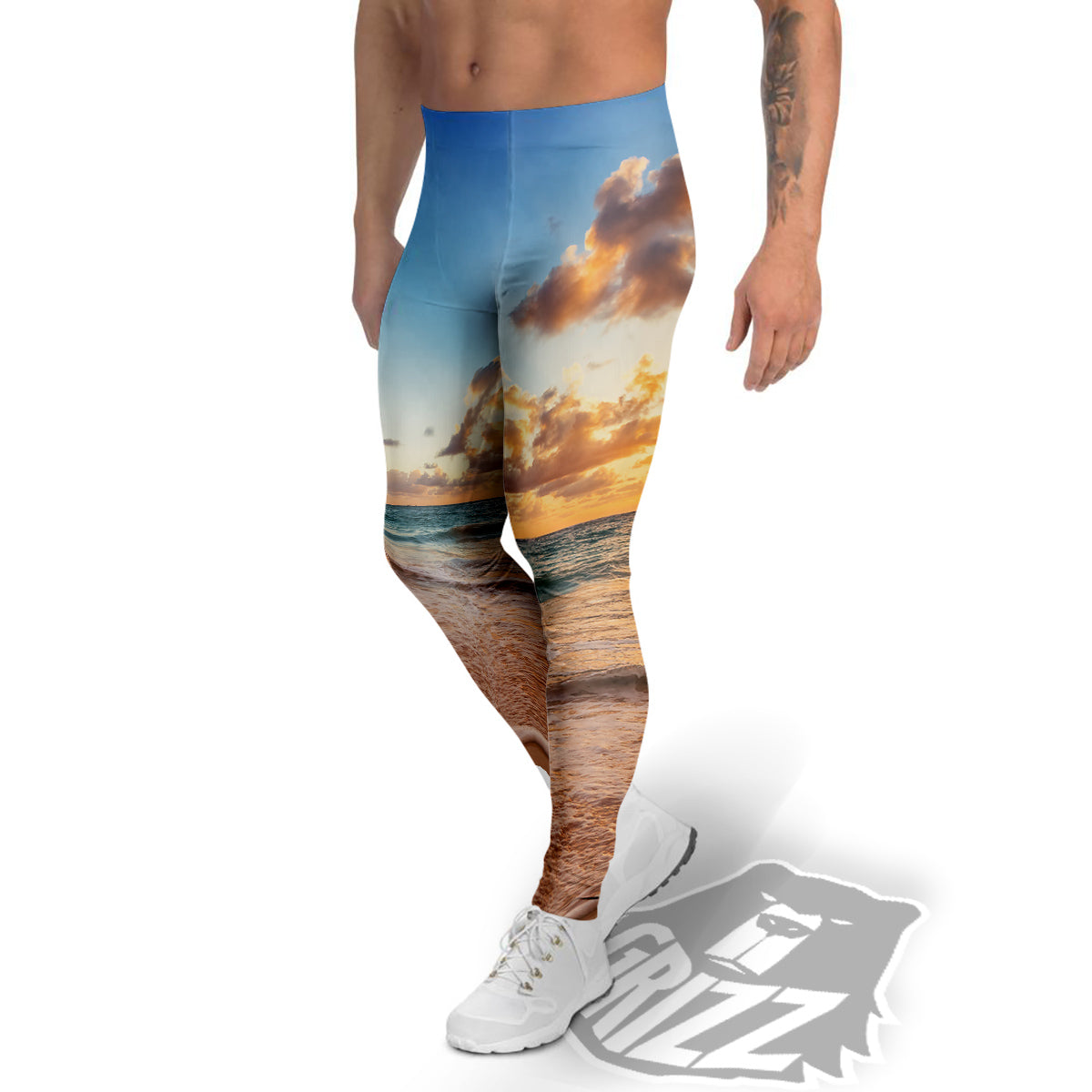 Caribbean Ocean Print Men's Leggings-grizzshop
