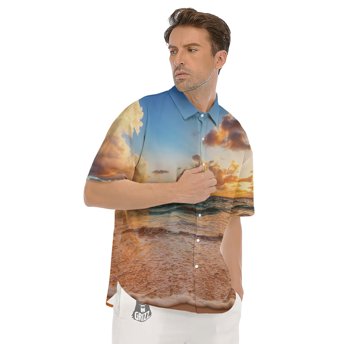 Caribbean Ocean Print Men's Short Sleeve Shirts-grizzshop