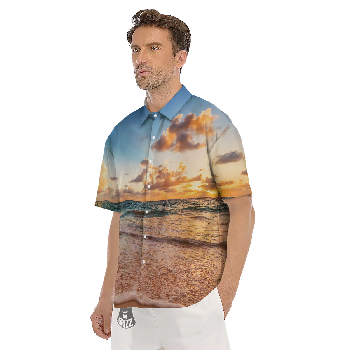 Caribbean Ocean Print Men's Short Sleeve Shirts-grizzshop