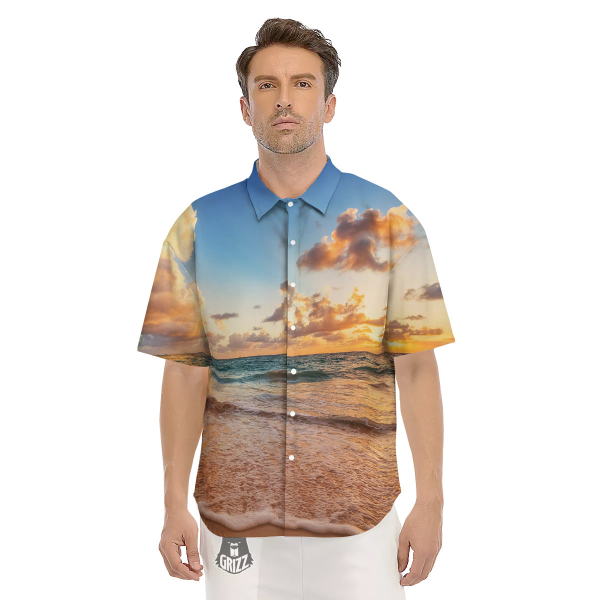 Caribbean Ocean Print Men's Short Sleeve Shirts-grizzshop