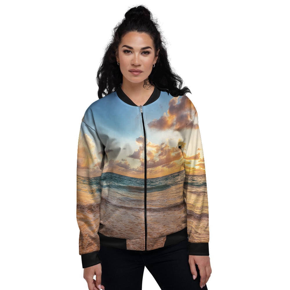 Caribbean Ocean Print Women's Bomber Jacket-grizzshop