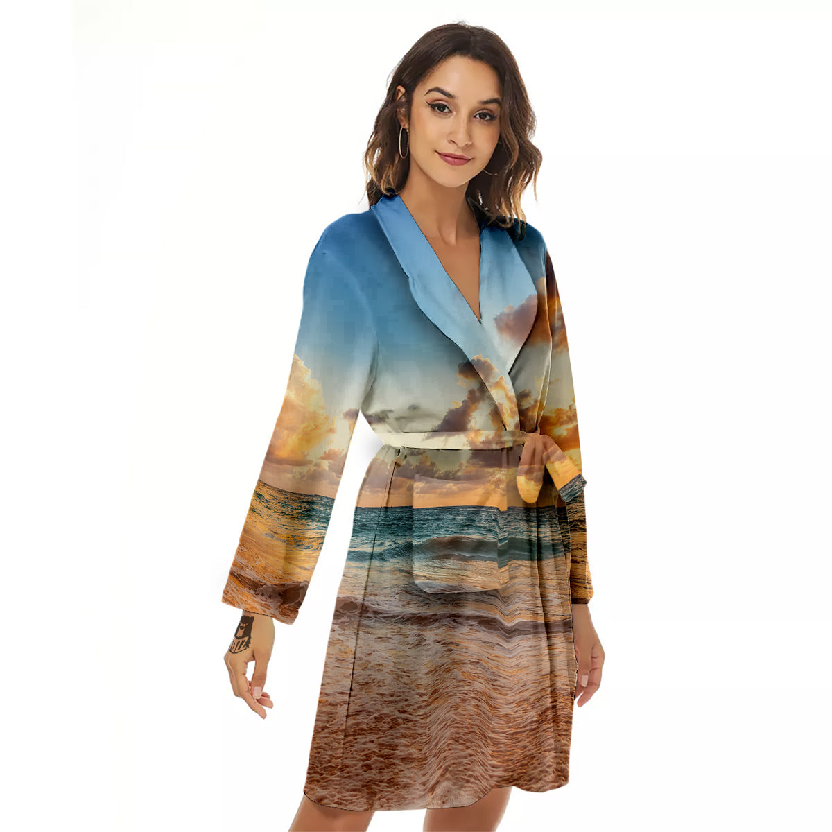 Caribbean Ocean Print Women's Robe-grizzshop