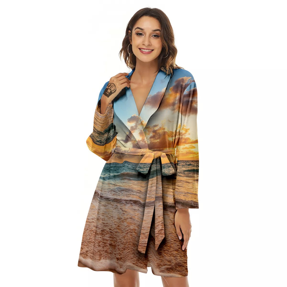 Caribbean Ocean Print Women's Robe-grizzshop