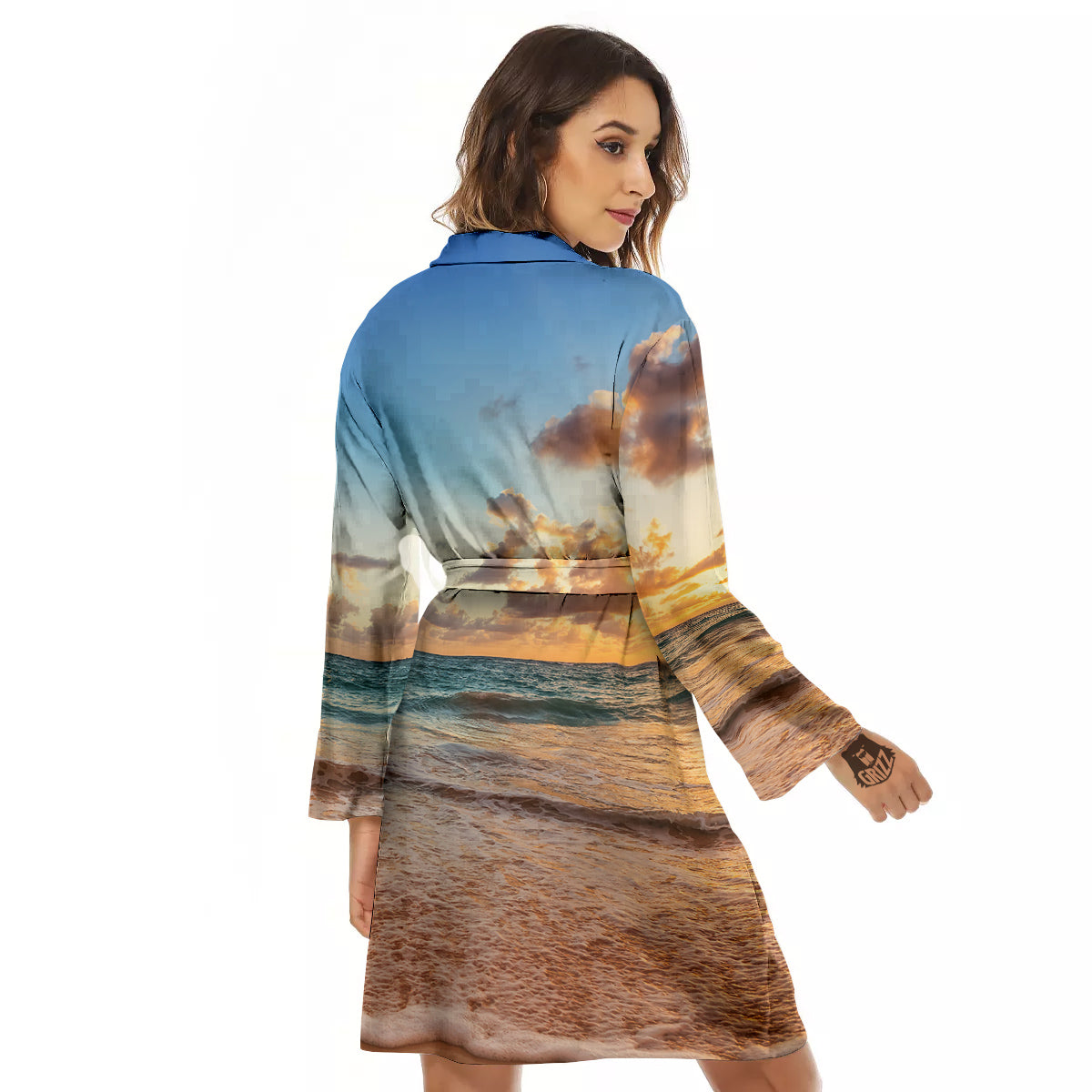 Caribbean Ocean Print Women's Robe-grizzshop