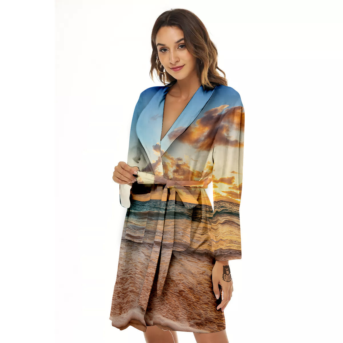 Caribbean Ocean Print Women's Robe-grizzshop