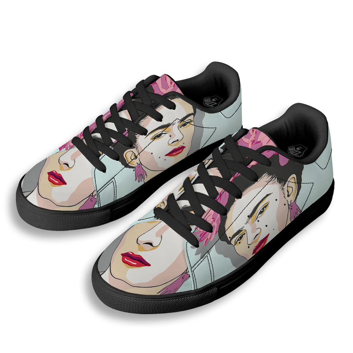 Carmen Frida Kahlo Magdalena Print Black Low Top Sneakers-grizzshop