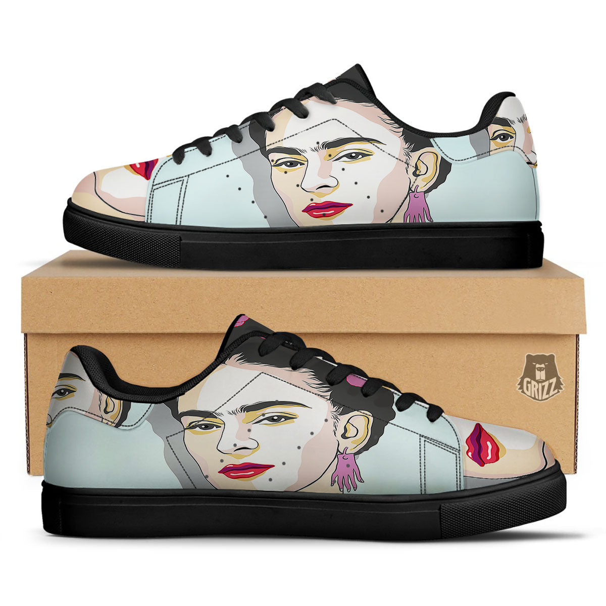 Carmen Frida Kahlo Magdalena Print Black Low Top Sneakers-grizzshop