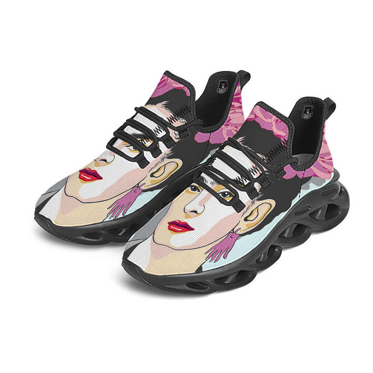 Carmen Frida Kahlo Magdalena Print Black Running Shoes-grizzshop