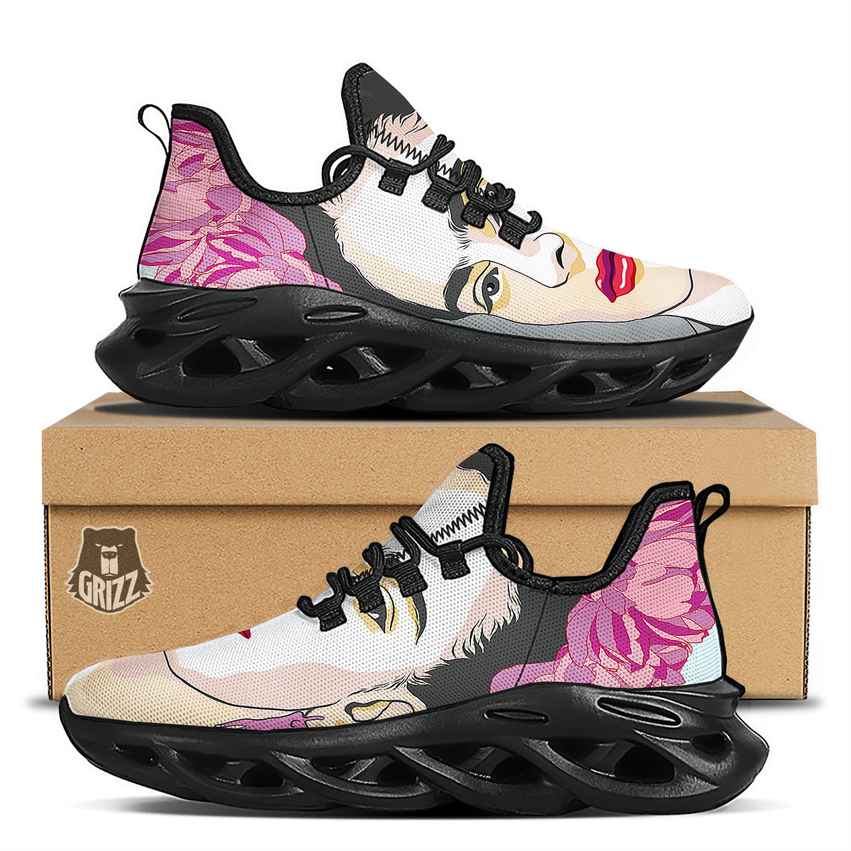 Carmen Frida Kahlo Magdalena Print Black Running Shoes-grizzshop