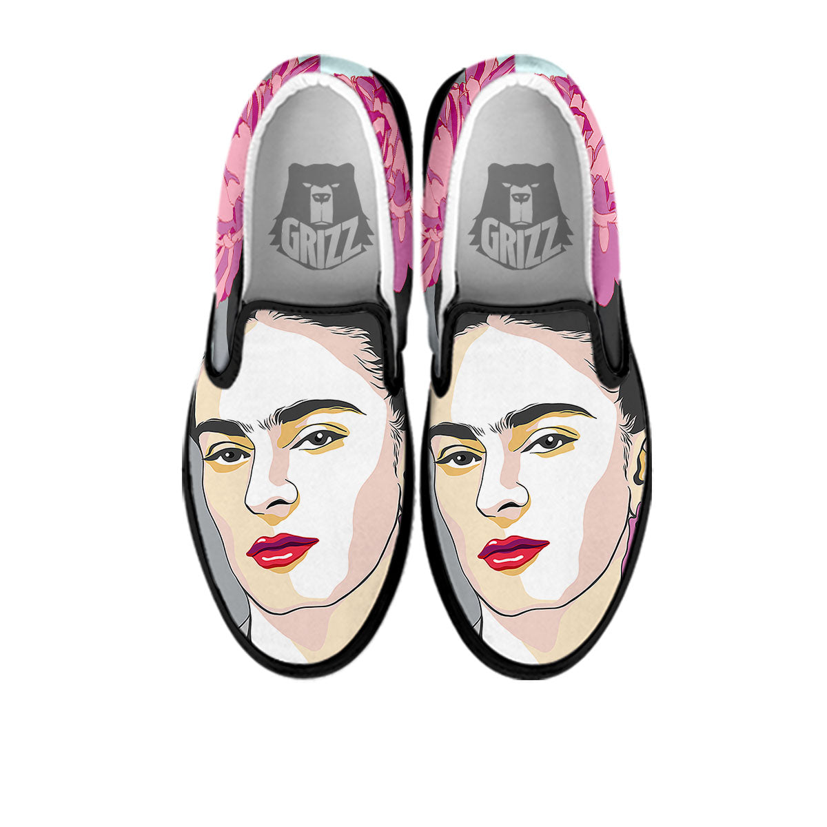 Carmen Frida Kahlo Magdalena Print Black Slip On Shoes-grizzshop