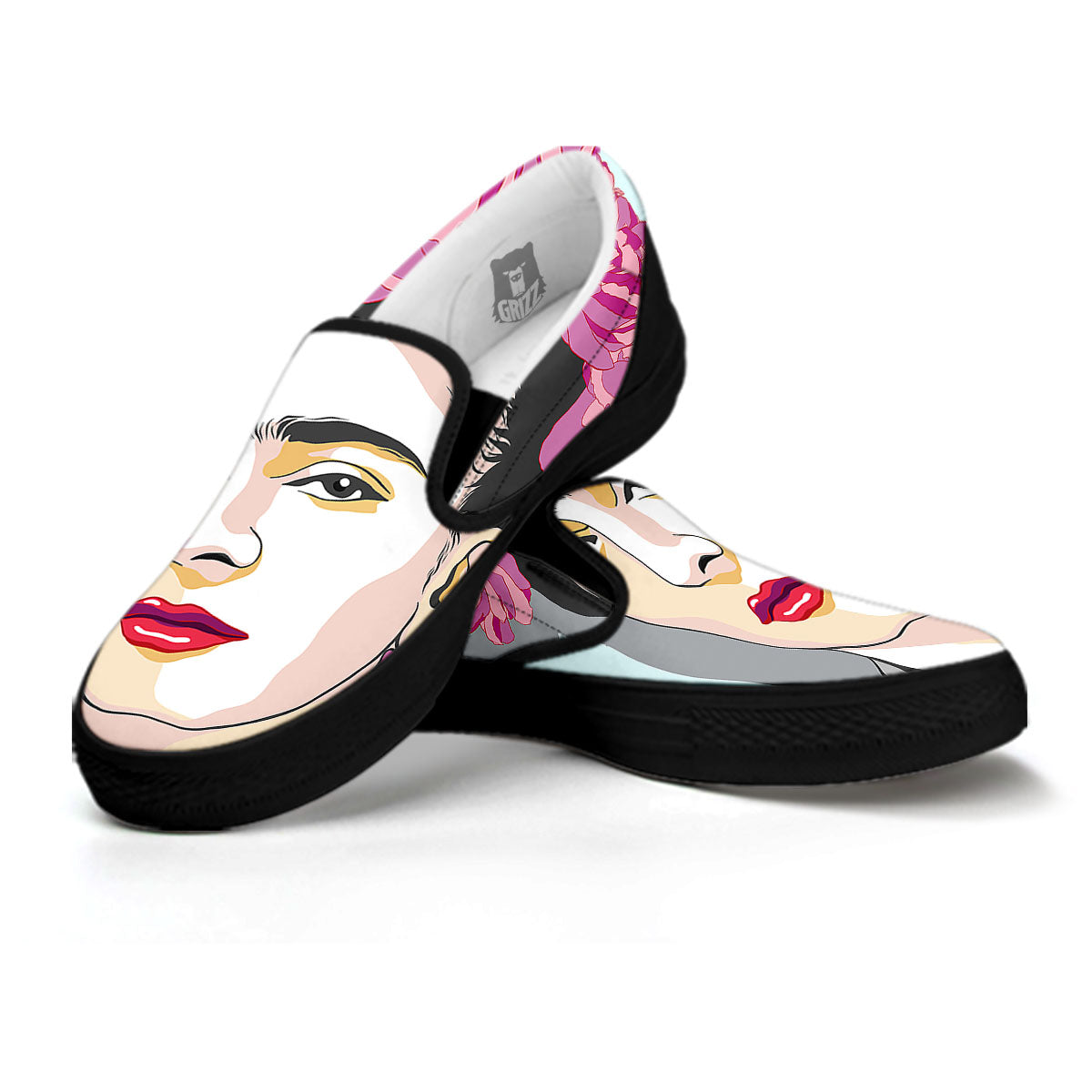 Carmen Frida Kahlo Magdalena Print Black Slip On Shoes-grizzshop