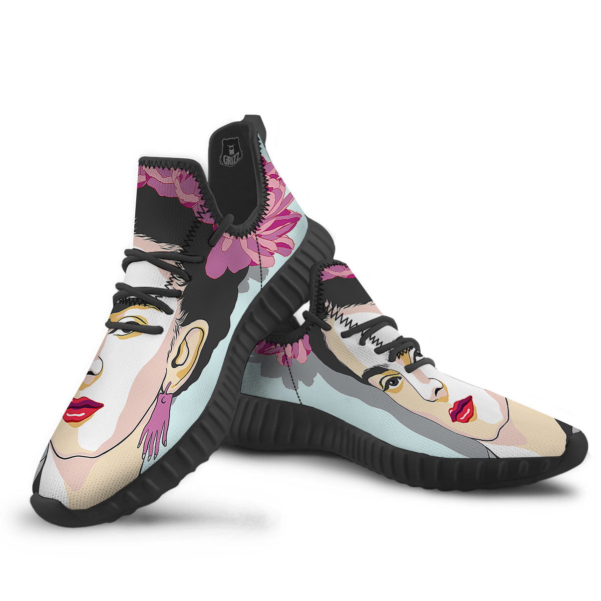 Carmen Frida Kahlo Magdalena Print Black Walking Shoes-grizzshop