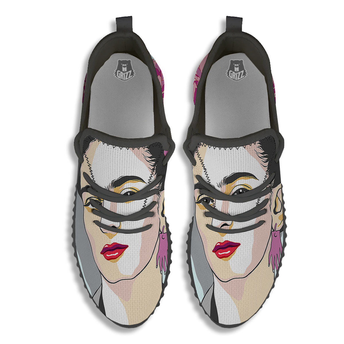 Carmen Frida Kahlo Magdalena Print Black Walking Shoes-grizzshop