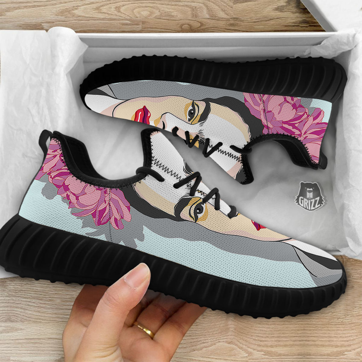 Carmen Frida Kahlo Magdalena Print Black Walking Shoes-grizzshop