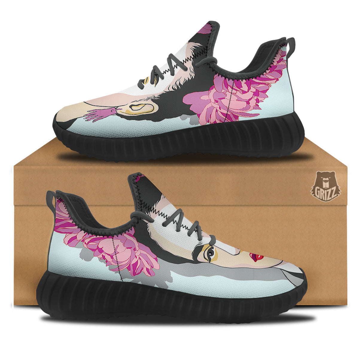 Carmen Frida Kahlo Magdalena Print Black Walking Shoes-grizzshop