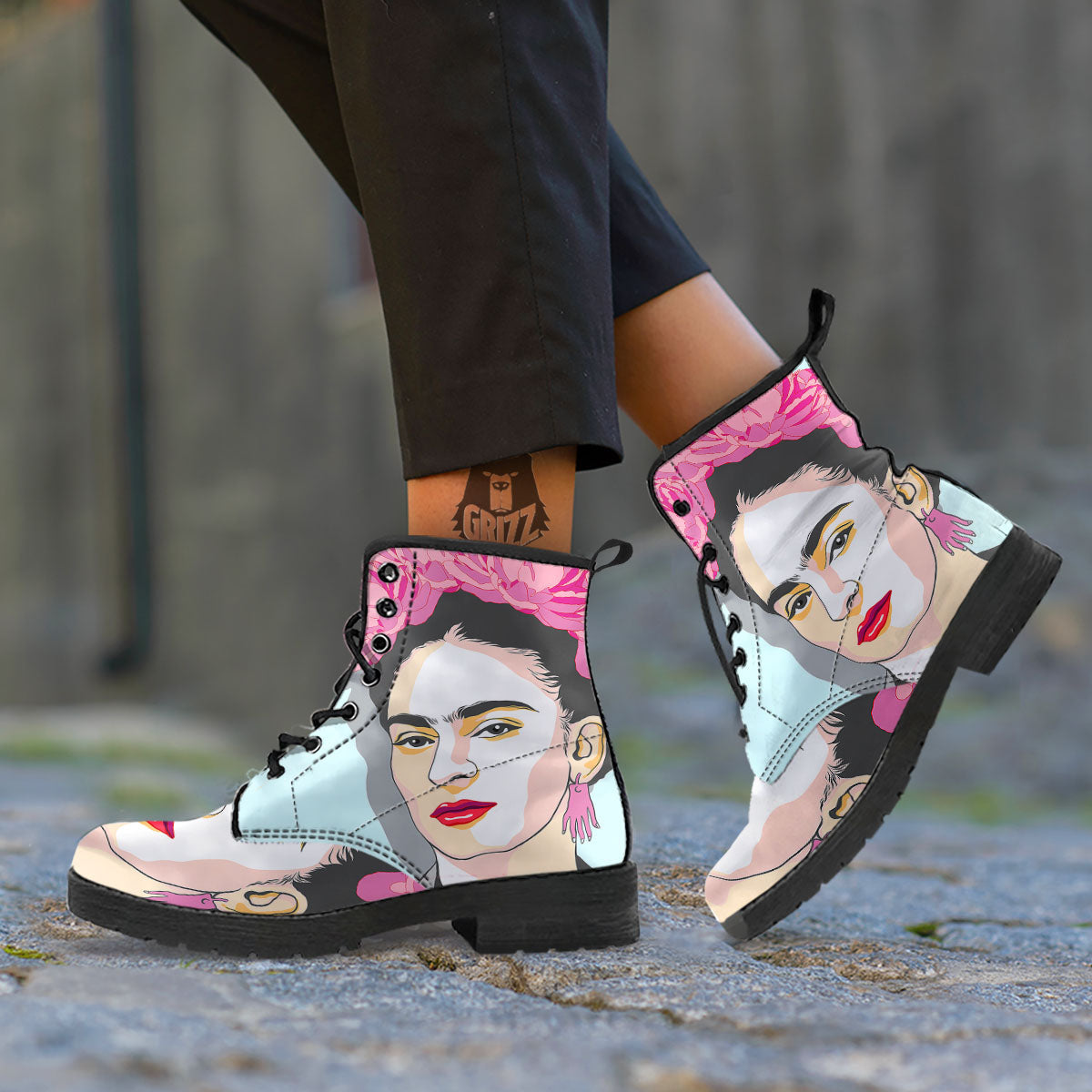 Carmen Frida Kahlo Magdalena Print Leather Boots-grizzshop