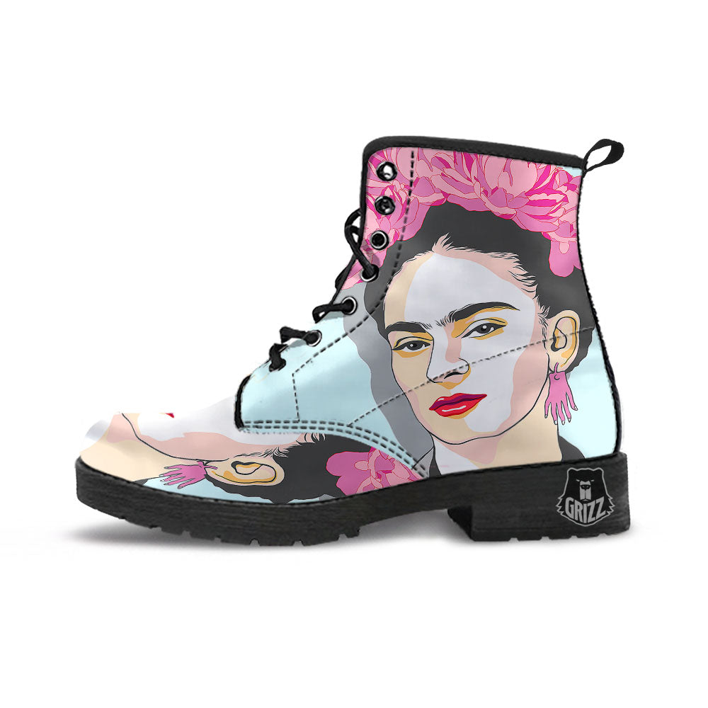 Carmen Frida Kahlo Magdalena Print Leather Boots-grizzshop