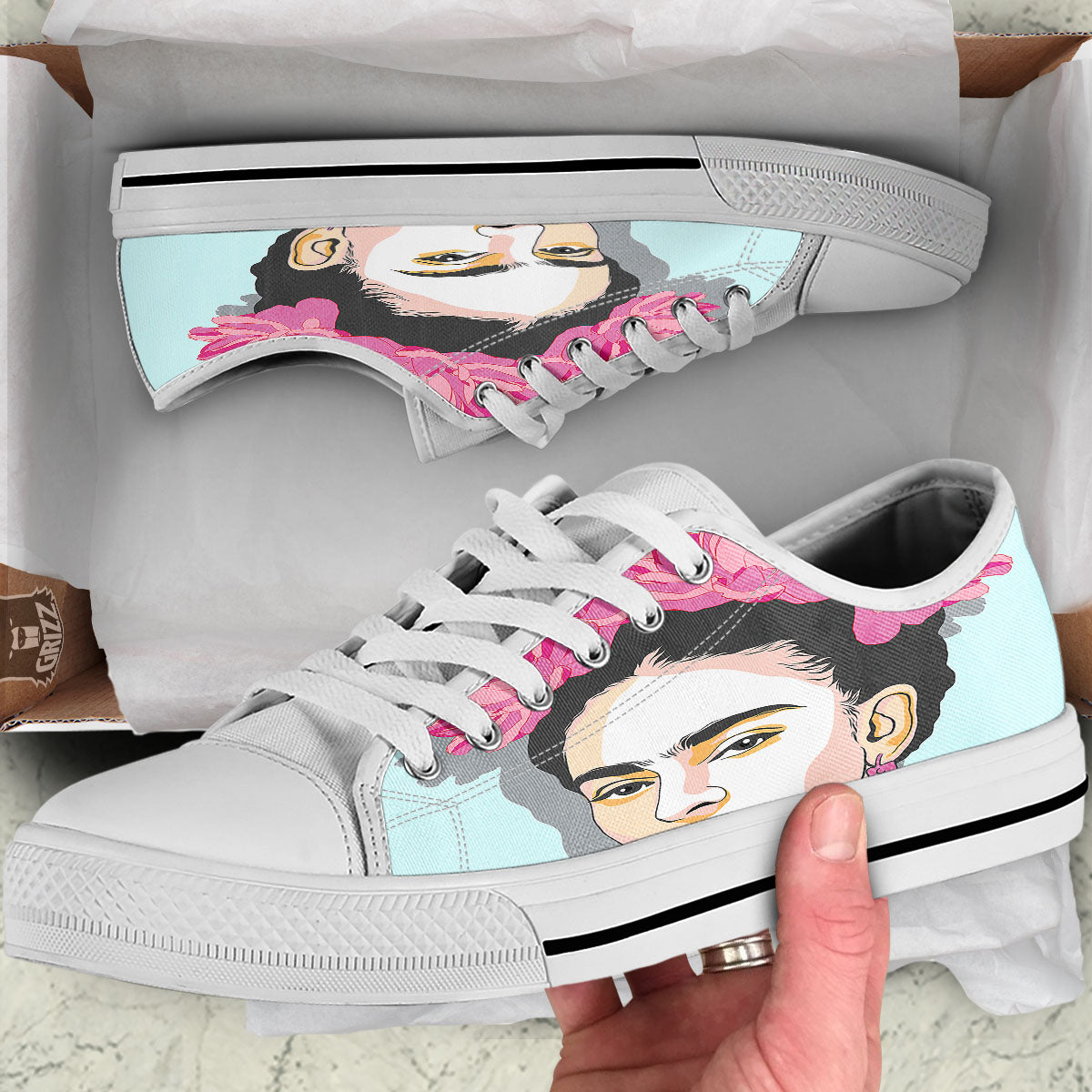 Carmen Frida Kahlo Magdalena Print White Low Top Shoes-grizzshop