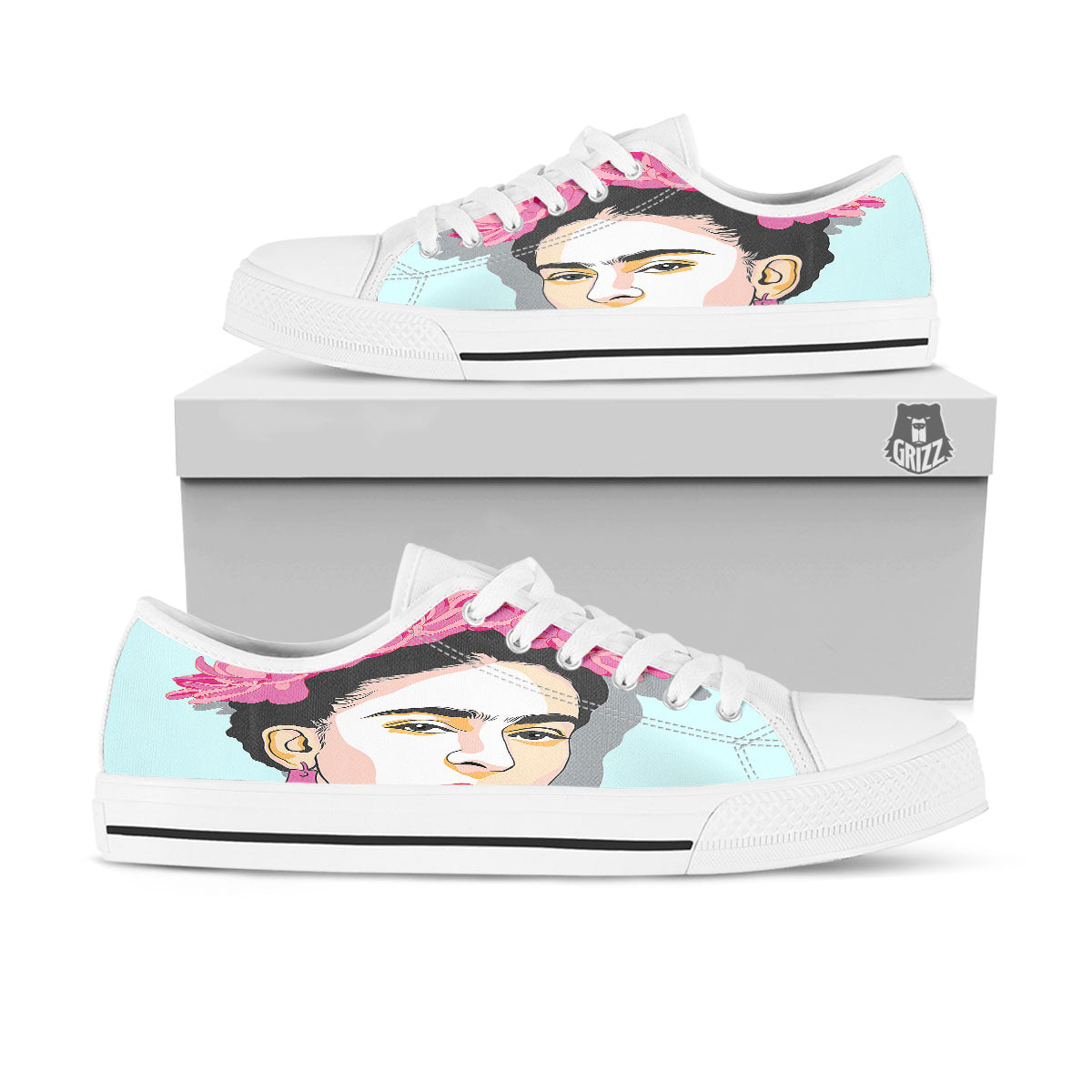 Carmen Frida Kahlo Magdalena Print White Low Top Shoes-grizzshop