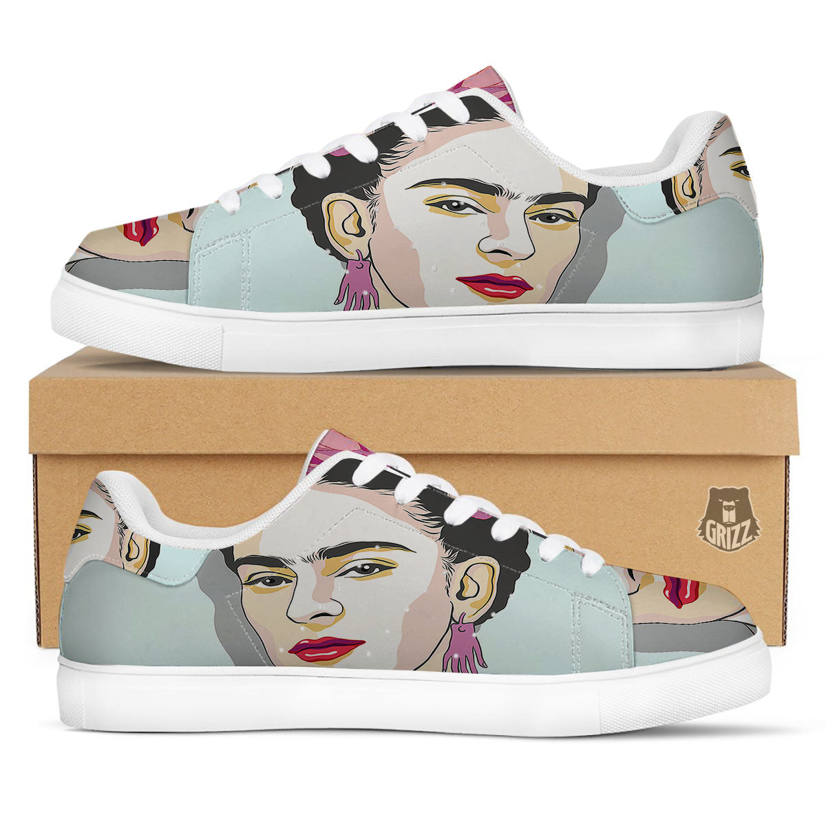 Carmen Frida Kahlo Magdalena Print White Low Top Sneakers-grizzshop