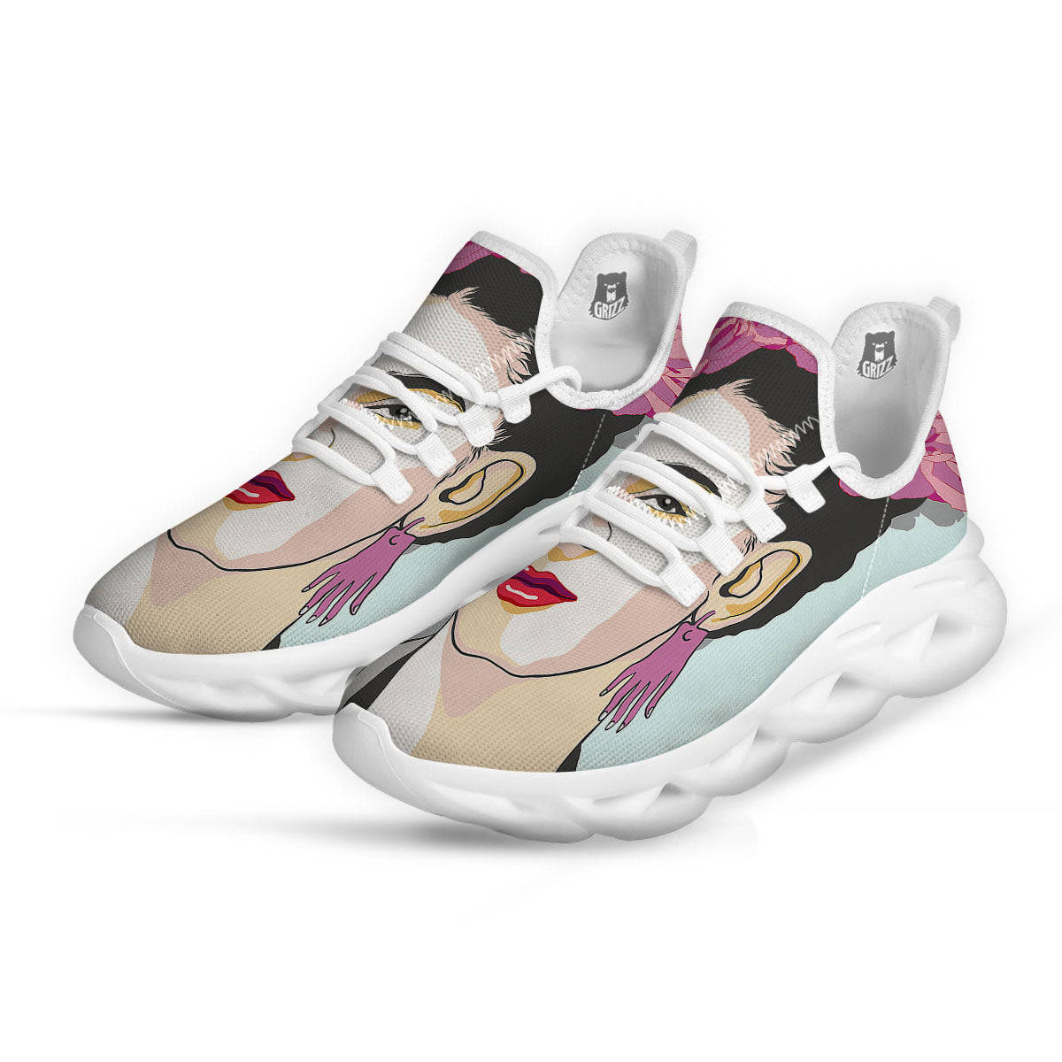 Carmen Frida Kahlo Magdalena Print White Running Shoes-grizzshop