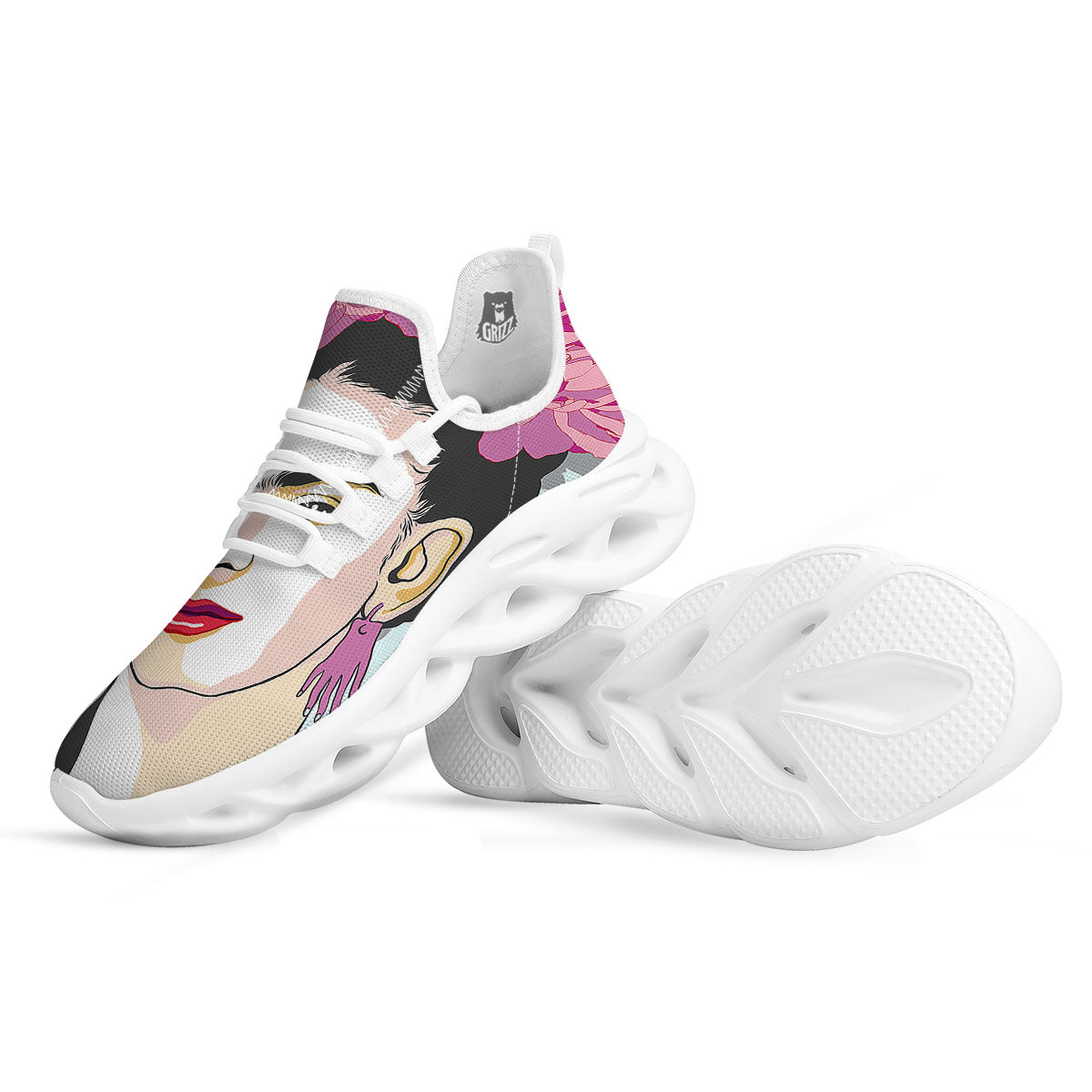 Carmen Frida Kahlo Magdalena Print White Running Shoes-grizzshop