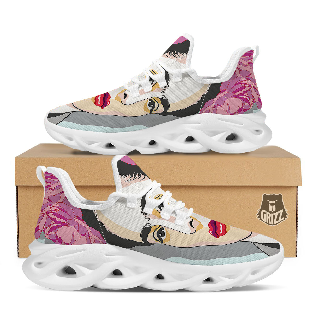 Carmen Frida Kahlo Magdalena Print White Running Shoes-grizzshop