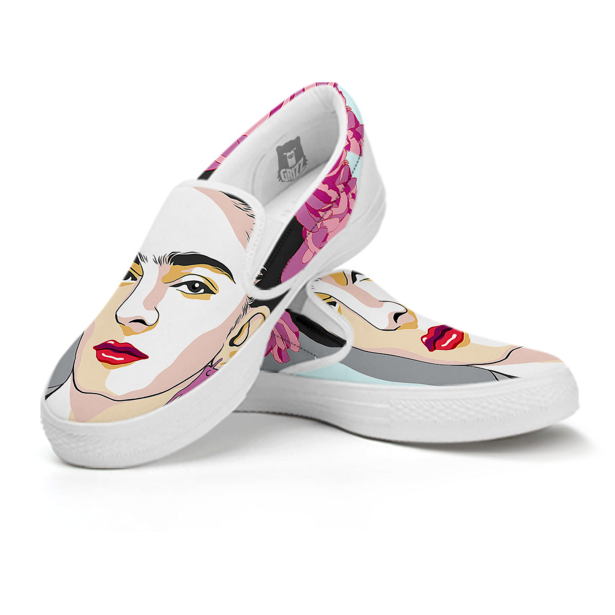 Carmen Frida Kahlo Magdalena Print White Slip On Shoes-grizzshop