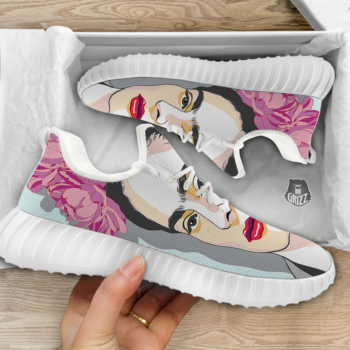 Carmen Frida Kahlo Magdalena Print White Walking Shoes-grizzshop