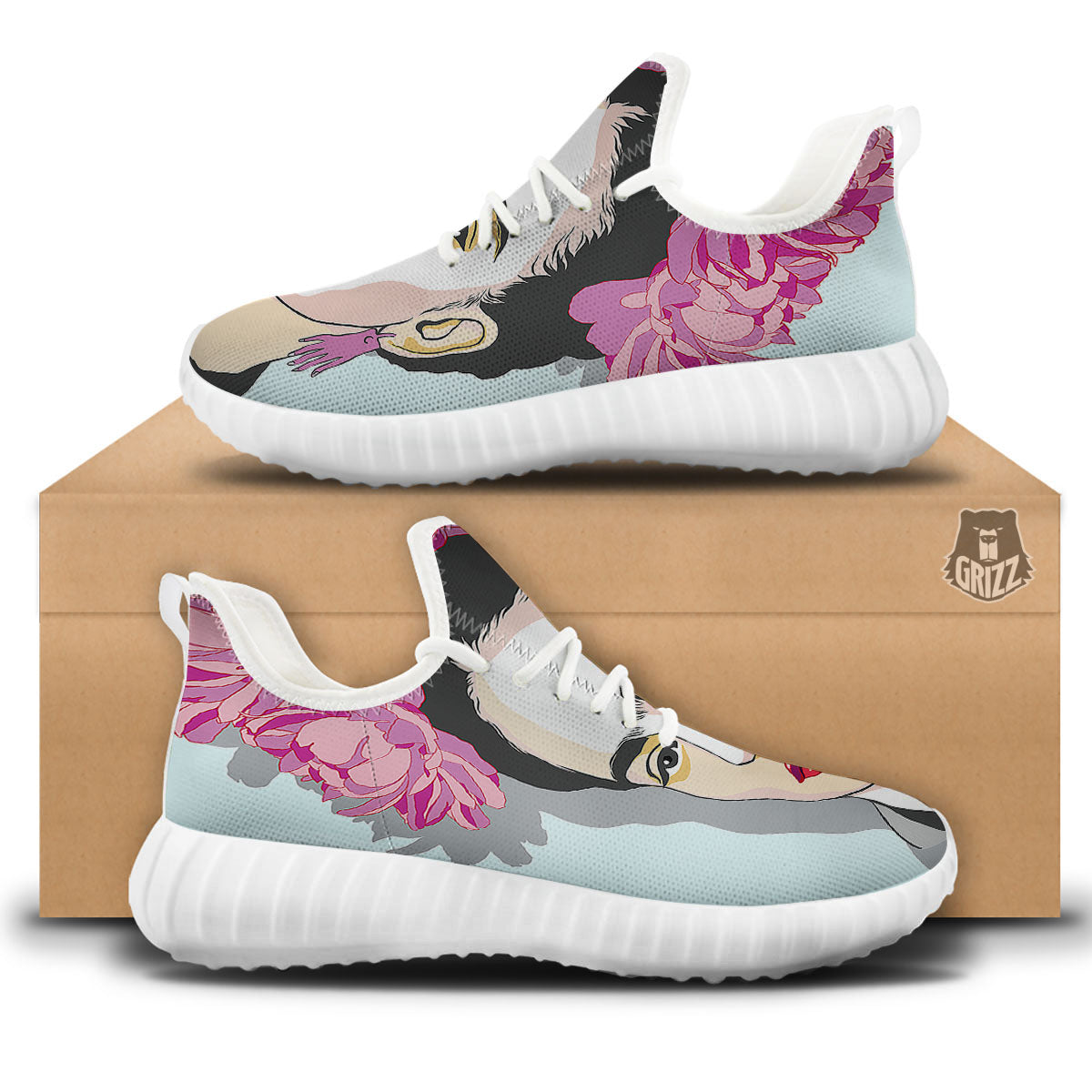Carmen Frida Kahlo Magdalena Print White Walking Shoes-grizzshop