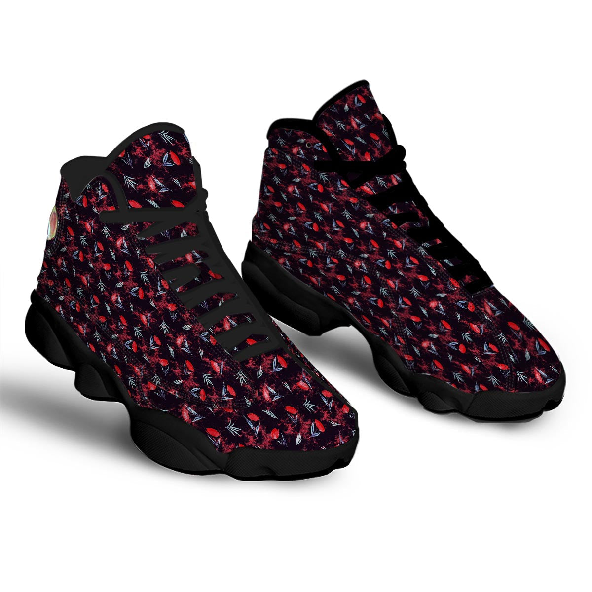 Carnation Black And Red Print Pattern Black Basketball Shoes-grizzshop