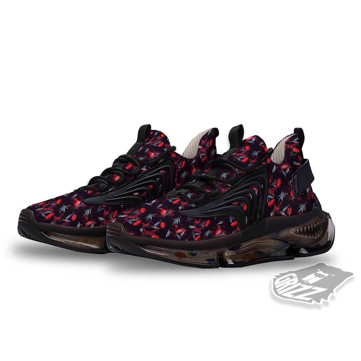 Carnation Black And Red Print Pattern Black Gym Shoes-grizzshop