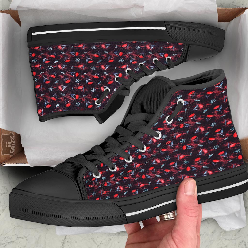 Carnation Black And Red Print Pattern Black High Top Shoes-grizzshop