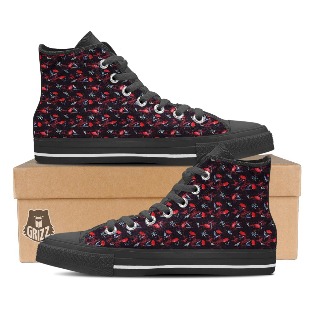 Carnation Black And Red Print Pattern Black High Top Shoes-grizzshop
