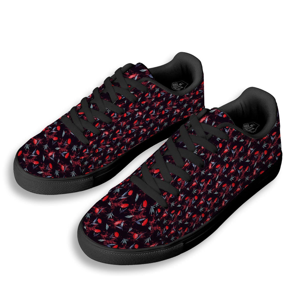 Carnation Black And Red Print Pattern Black Low Top Sneakers-grizzshop
